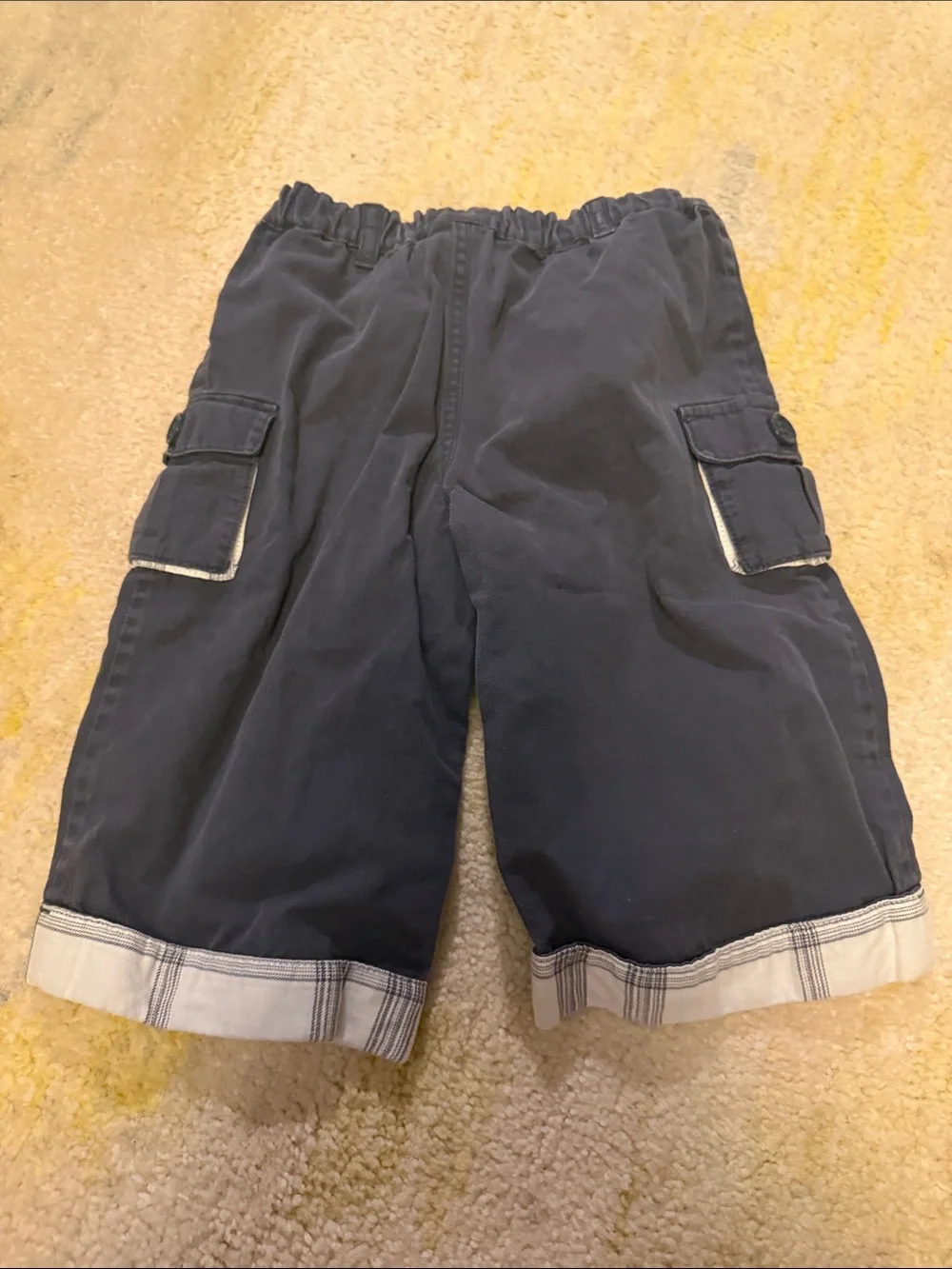 Burberry Toddler Navy Cargo Pants with Plaid Cuffed Hem